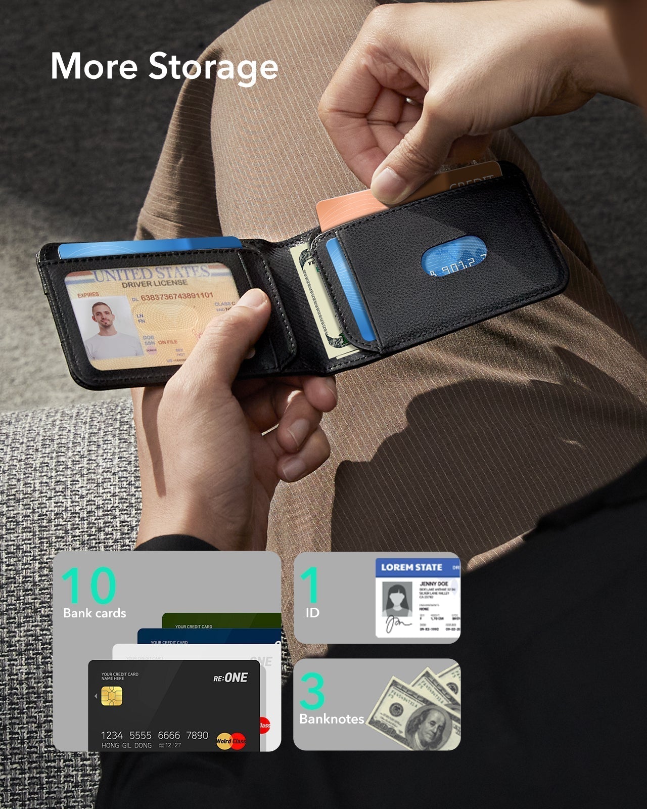 Geo  Card Holder - 11 Cards Plus 3 Cash
