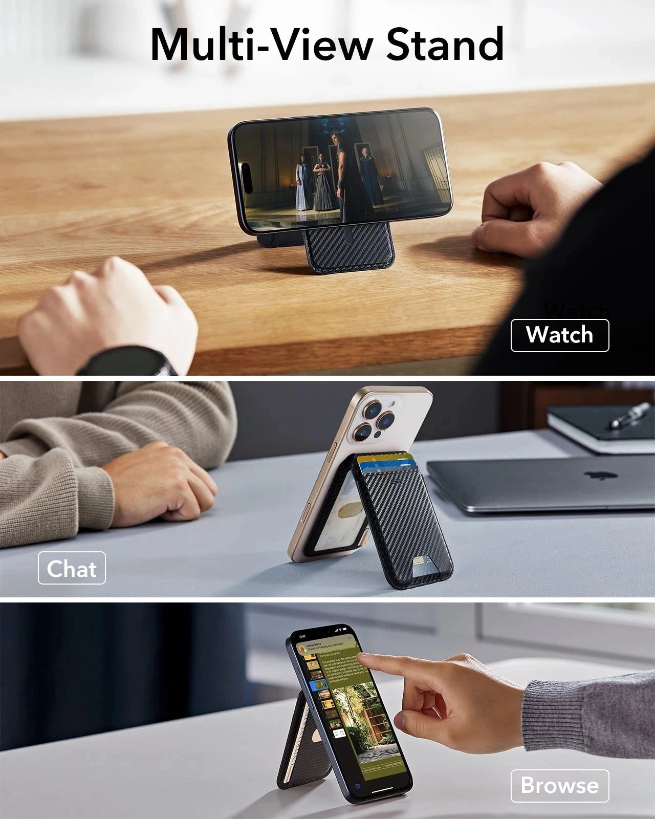 Classic Magnetic Wallet Stand for 5 cards - Black Carbon Fiber ESR ESR