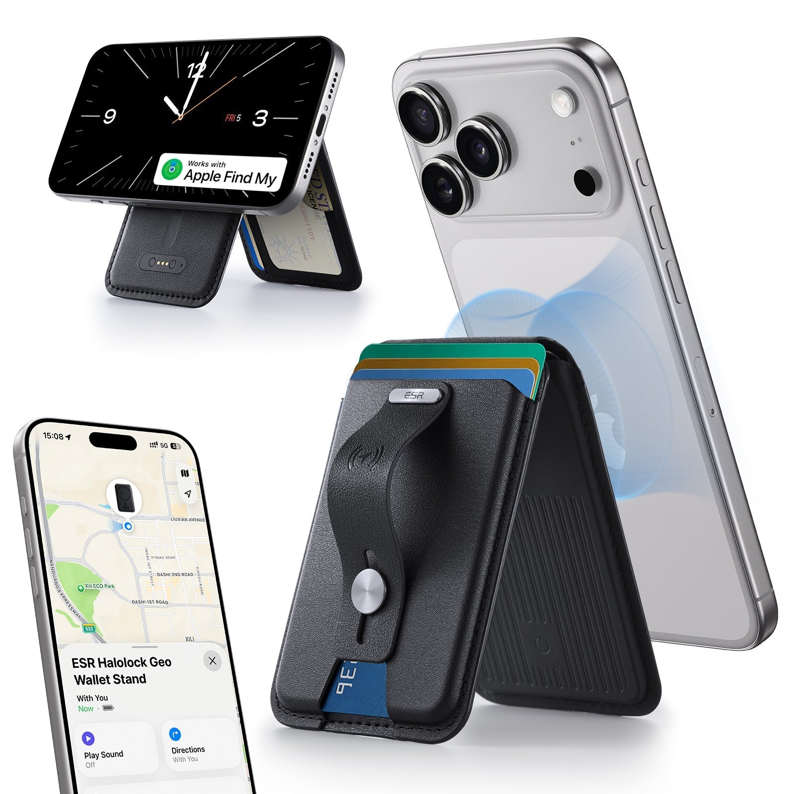 Geo Magnetic Wallet Stand (Grip) - Midnight Black
