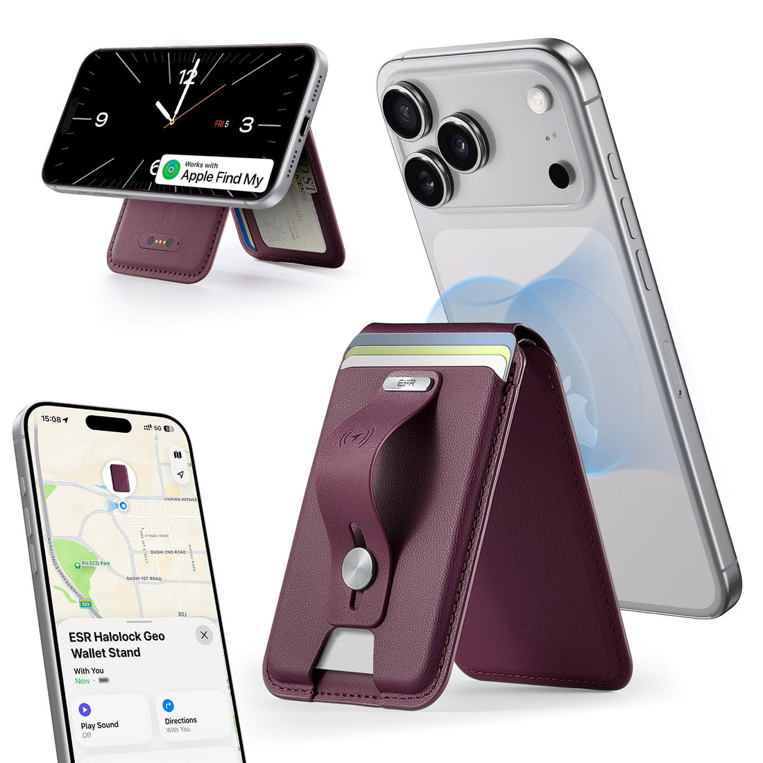 Geo Magnetic Wallet Stand (Grip) - Burgundy