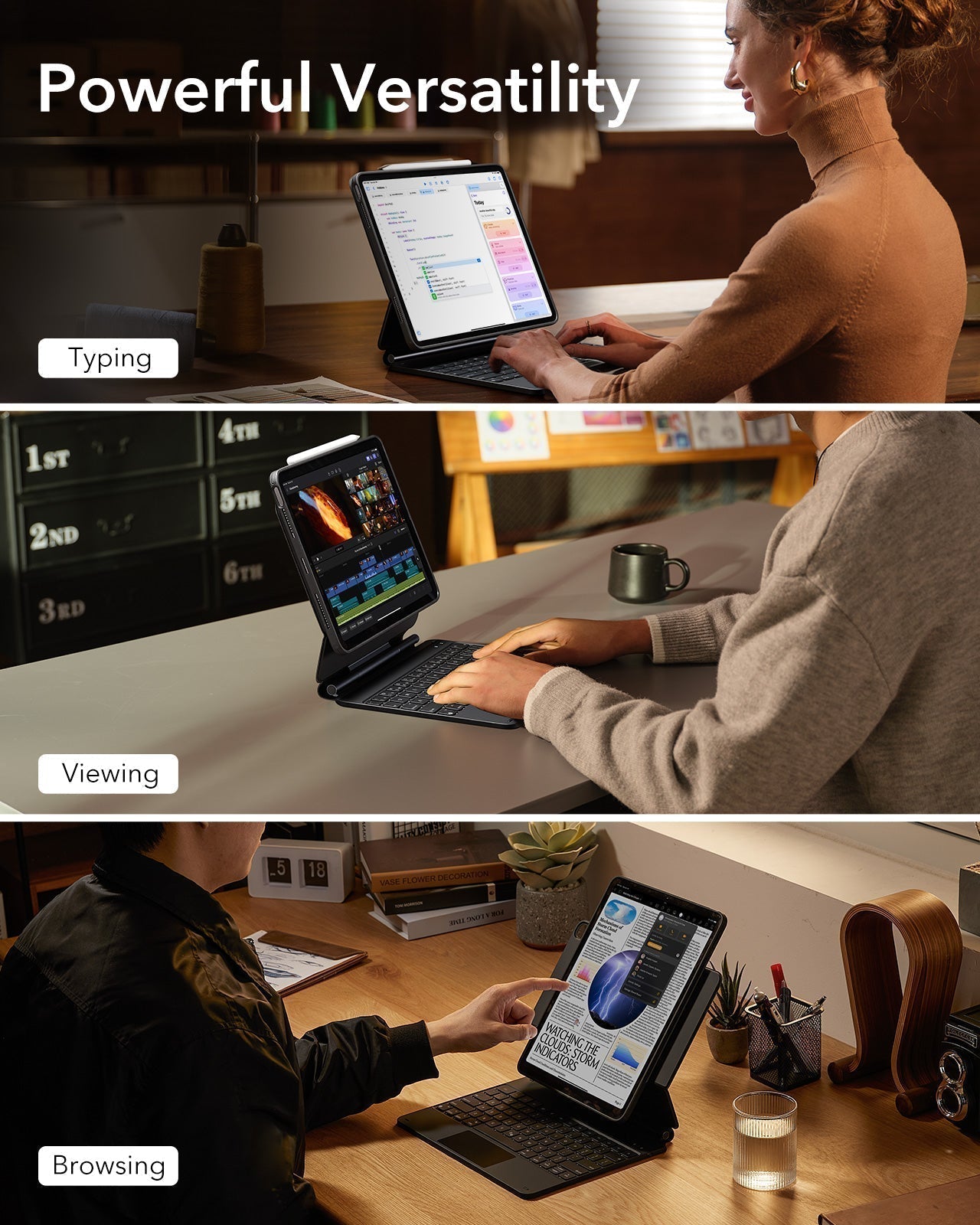 iPad Air 13“ (2025) Rebound Magnetische Tastatur Hülle 360 Pencil Bündel-DE Layout-Weiß ESR