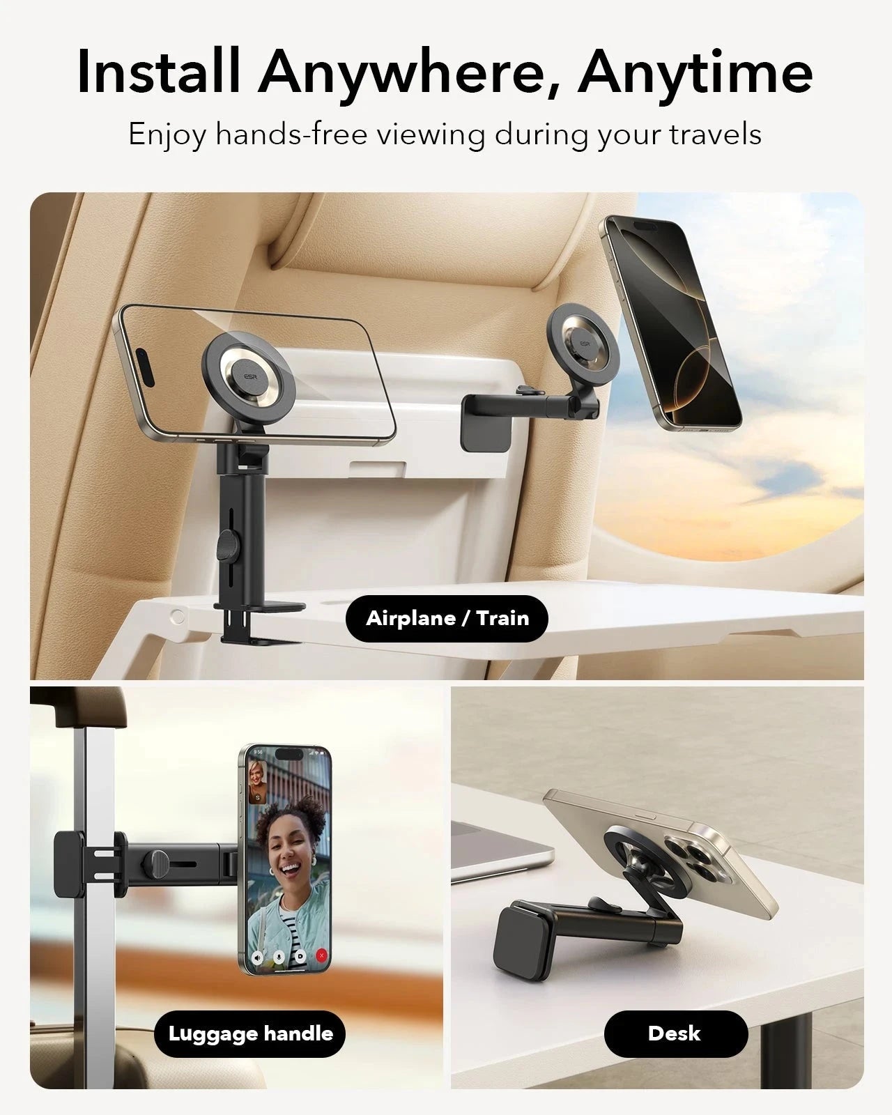 Skygrip MagSafe Airplane/aircraft/train Phone Holder-with 4 way holder