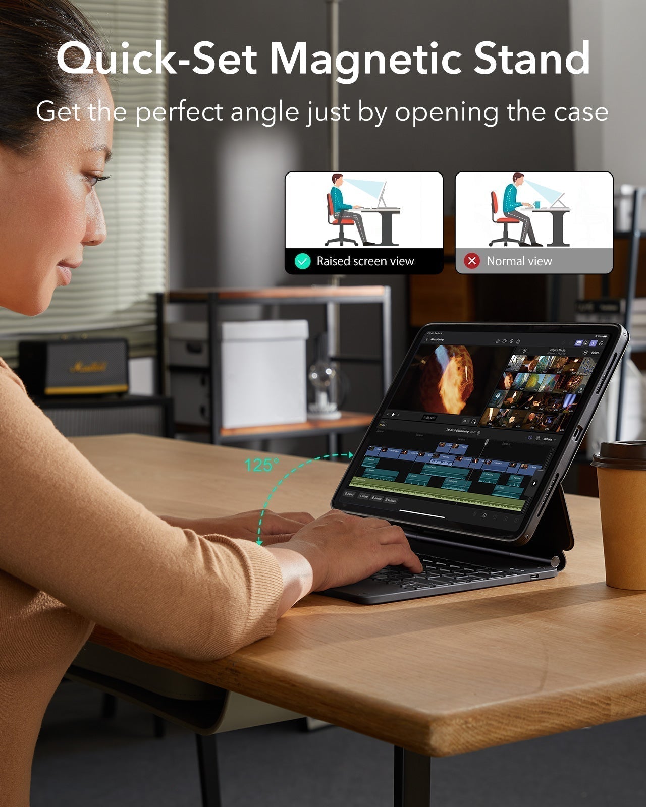 iPad Air 13“ (2025) Rebound Magnetische Tastatur Hülle 360 Pencil Bündel-DE Layout-Weiß ESR