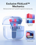 ESR AirPods 4 case with FlickLock magnetic lid in light blue