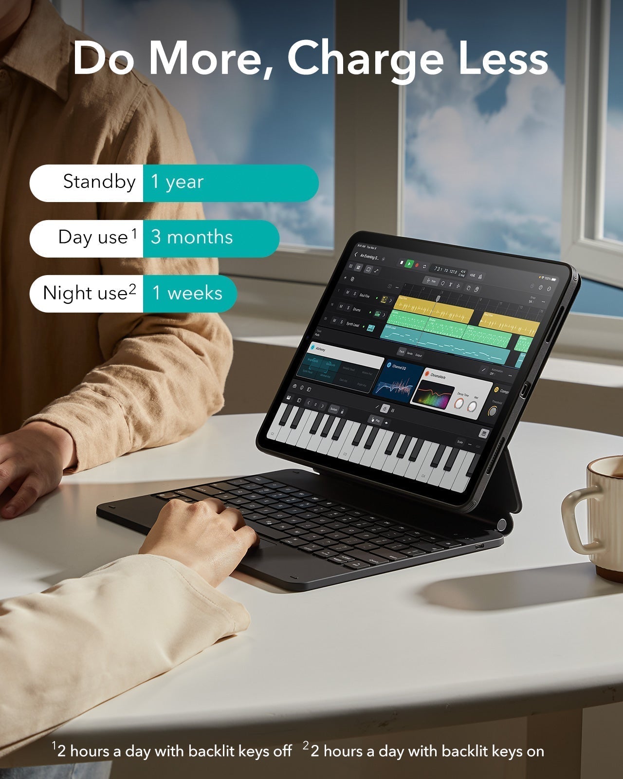 iPad Air 13“ (2025) Rebound Magnetische Tastatur Hülle 360 Pencil Bündel-DE Layout-Weiß ESR