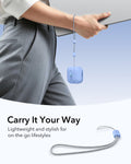 Light blue AirPods 4 case securely locking AirPods with magnetic FlickLock