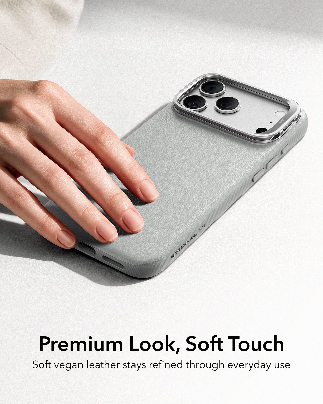 ESR Light Gray Leather iPhone 18 Pro Magsafe Case with Stand Premium Look, Soft Touch