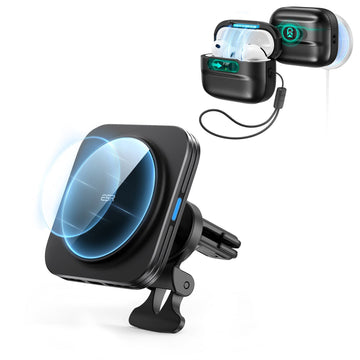 Magnetic Wireless Car Charger and AirPods Pro 3 Pulse FlickLock Case Bundle-Black