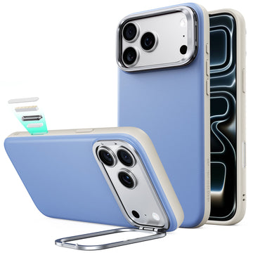 Misty Blue Leather iPhone 18 Pro Magsafe Case with Stand
