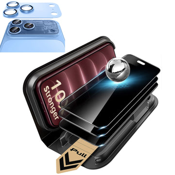 Misty Blue iPhone 18 Pro Max Corning Glass Privacy Screen Protector with Full Coverage Camera Lens Protector