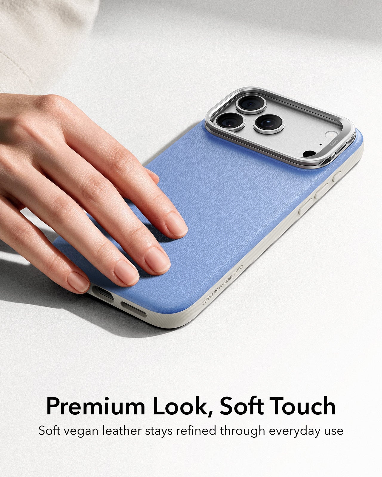 ESR Misty Blue Leather iPhone 18 Pro Max Magsafe Case with Stand Premium Look, Soft Touch