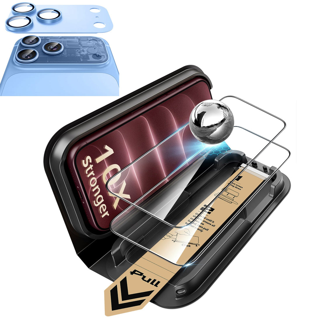 Misty Blue iPhone 18 Pro Corning Glass Screen Protector with Full Coverage Camera Lens Protector