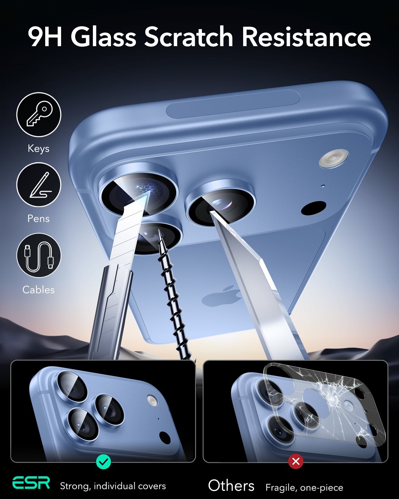 ESR Misty Blue iPhone 18 Pro/Pro Max Armorite Camera Lens Protector 9H Glass Scratch Resistance