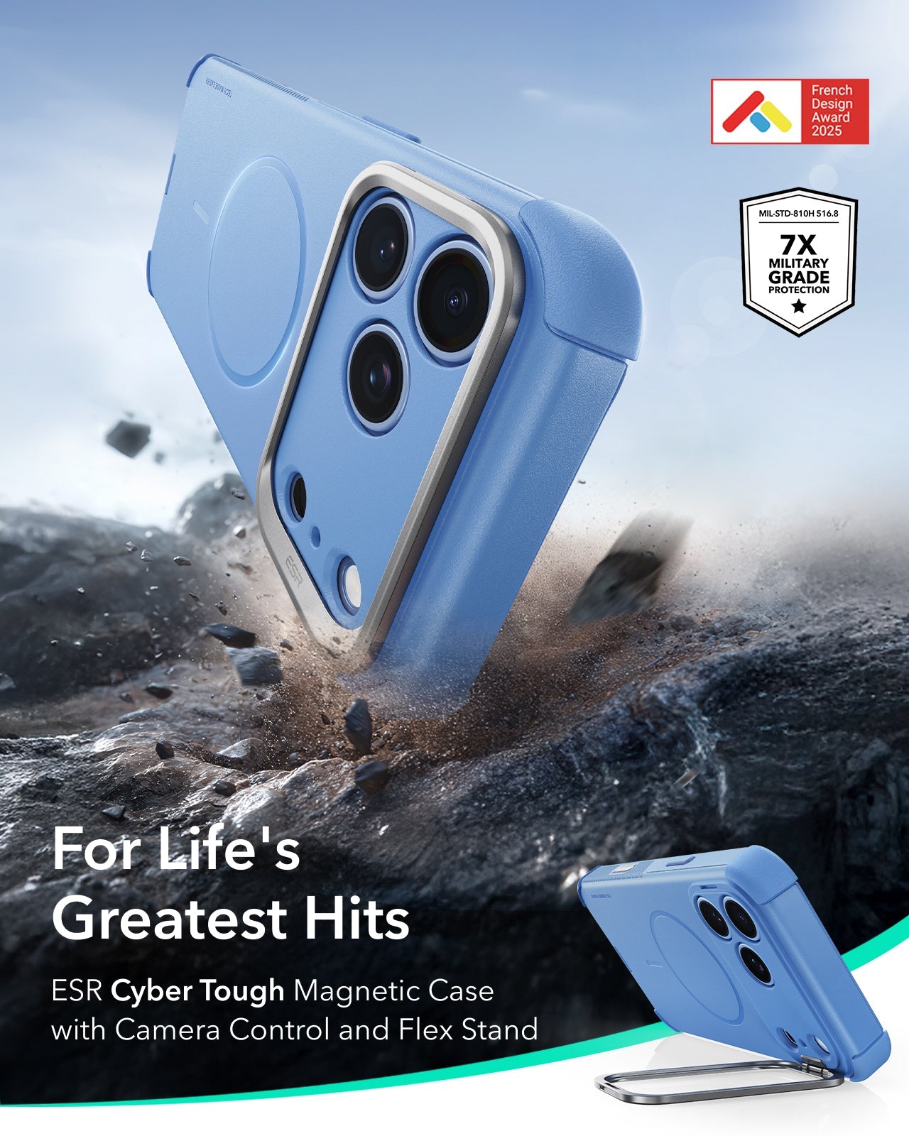 ESR Misty Blue iPhone 18 Pro Max Tough Phone Case Magsafe with Stand For Life's Greatest Hits