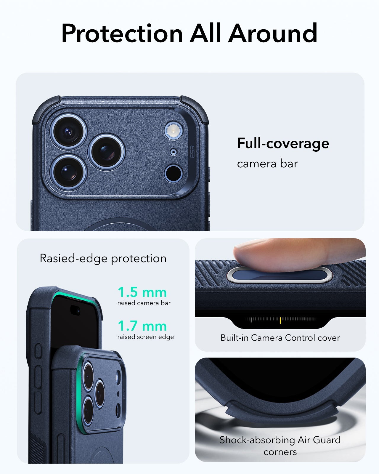 ESR Navy Blue iPhone 18 Pro Case Tough Phone Case with Magsafe Protection All Around