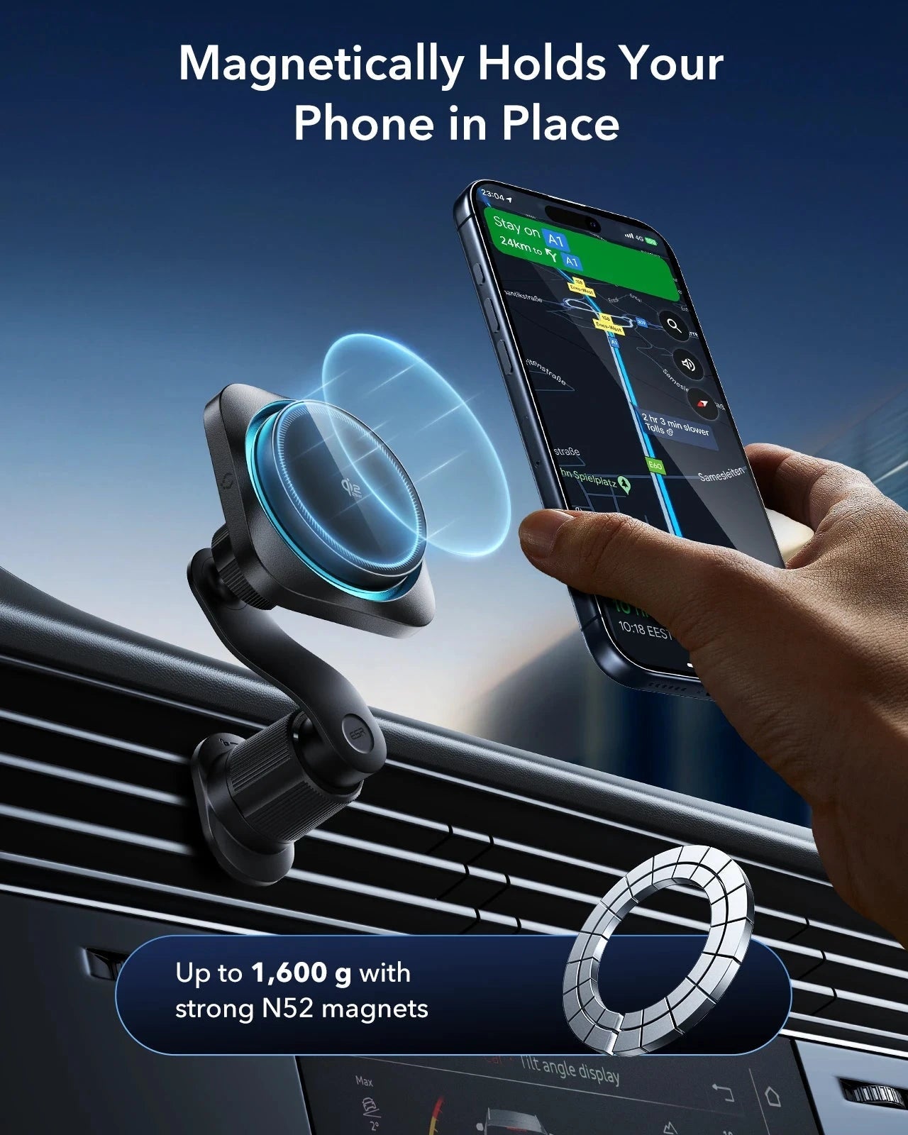 OmniLock Magnetic Car Charger (25W, CryoBoost, Air Vent) - Black ESR ESR