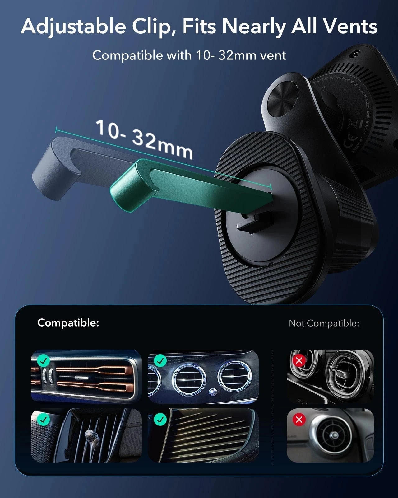 OmniLock Magnetic Car Charger (25W, CryoBoost, Air Vent) - Black ESR ESR