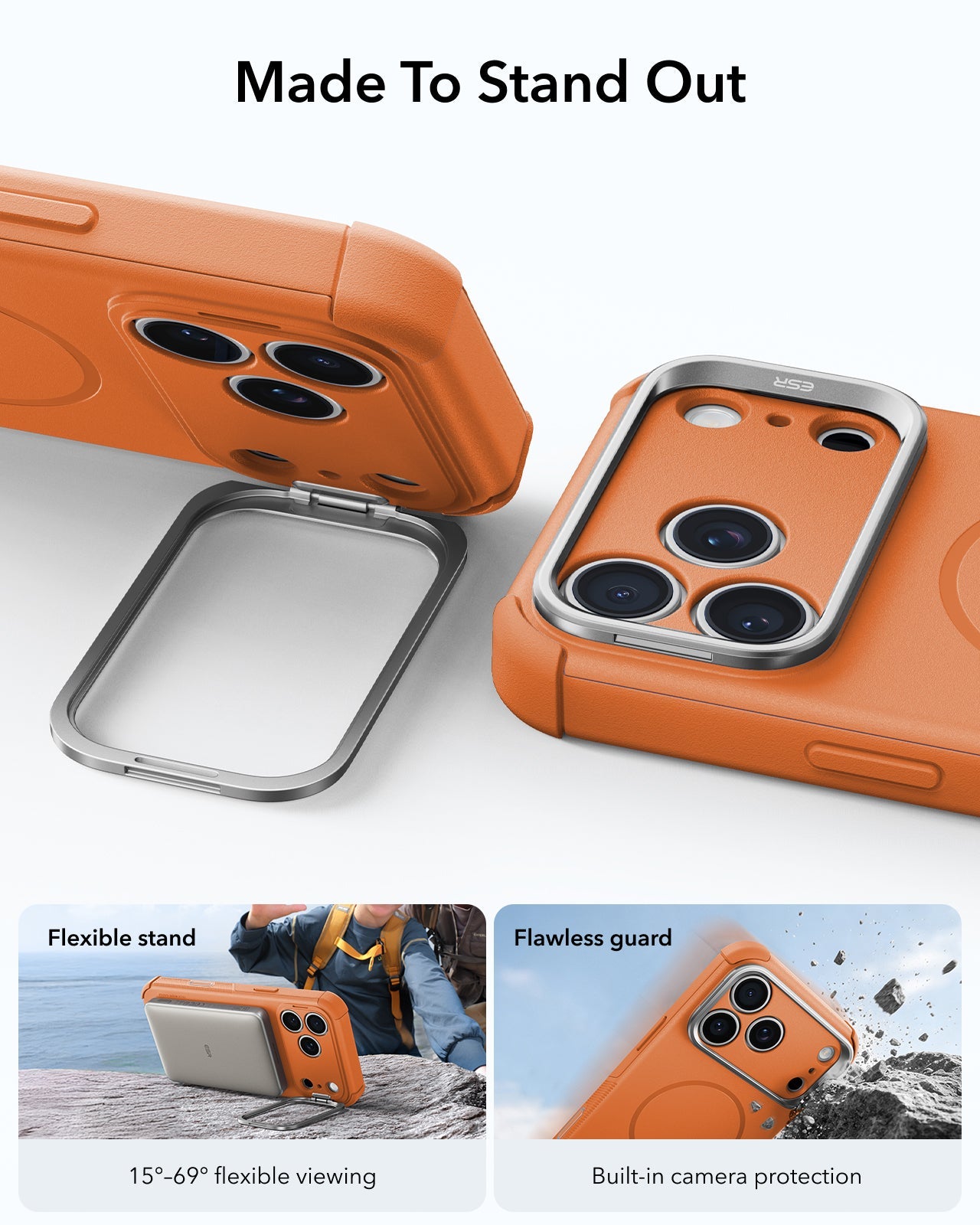 ESR Orange iPhone 18 Pro Tough Phone Case Magsafe with Stand Made To Stand Out