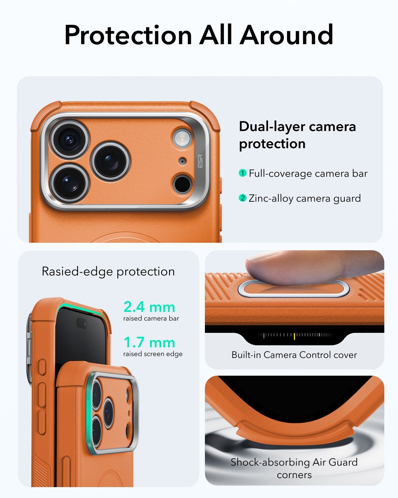 ESR Orange iPhone 18 Pro Tough Phone Case Magsafe with Stand Protection All Around