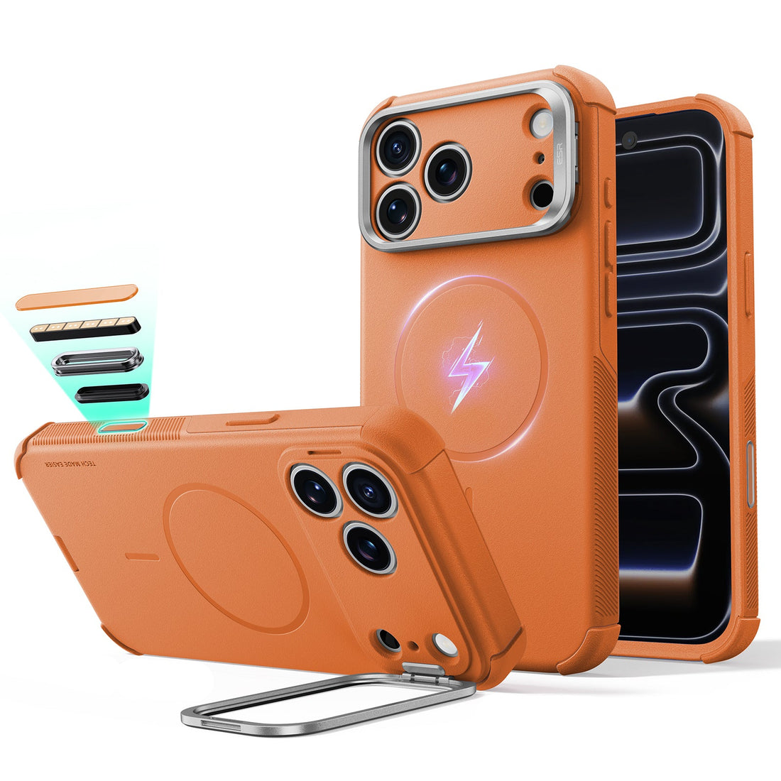 Orange iPhone 18 Pro Tough Phone Case Magsafe with Stand