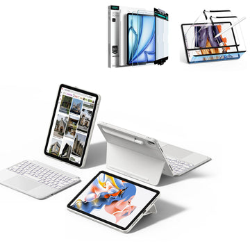 iPad Air 13" (M4) 2026 Shift Keyboard Case (Detachable) Protection Paper-Feel Bundle-US Layout - White