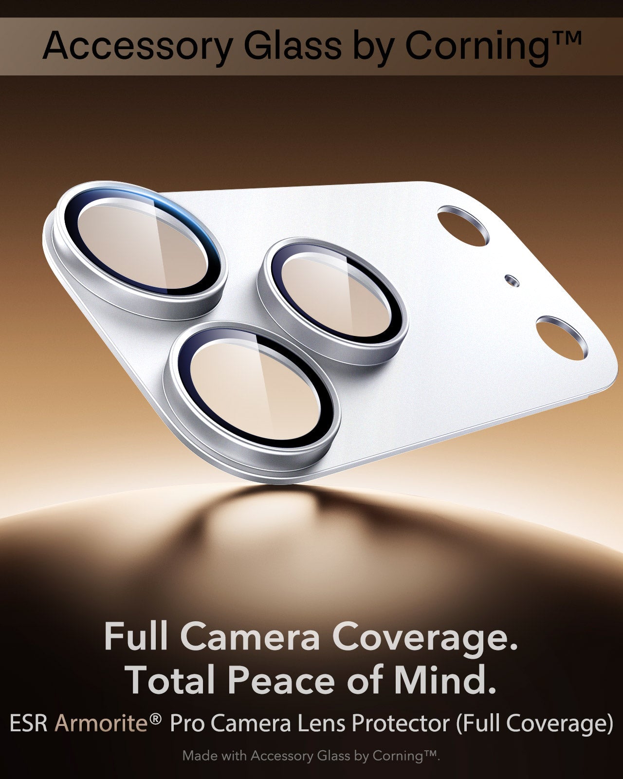 ESR Silver iPhone 18 Pro Corning Glass Camera Lens Protector Full Camera Coverage.  Total Peace of Mind.