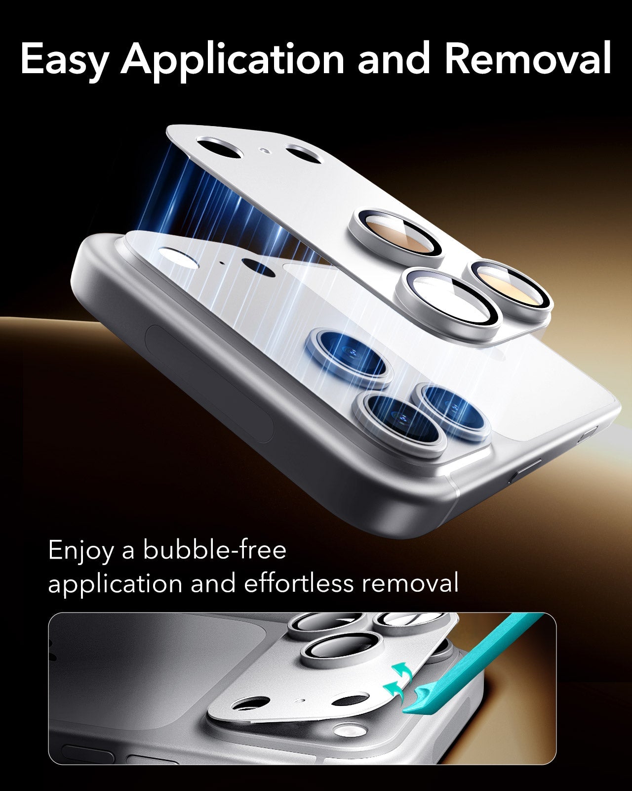 ESR Silver iPhone 18 Pro Corning Glass Camera Lens Protector Easy Application and Removal