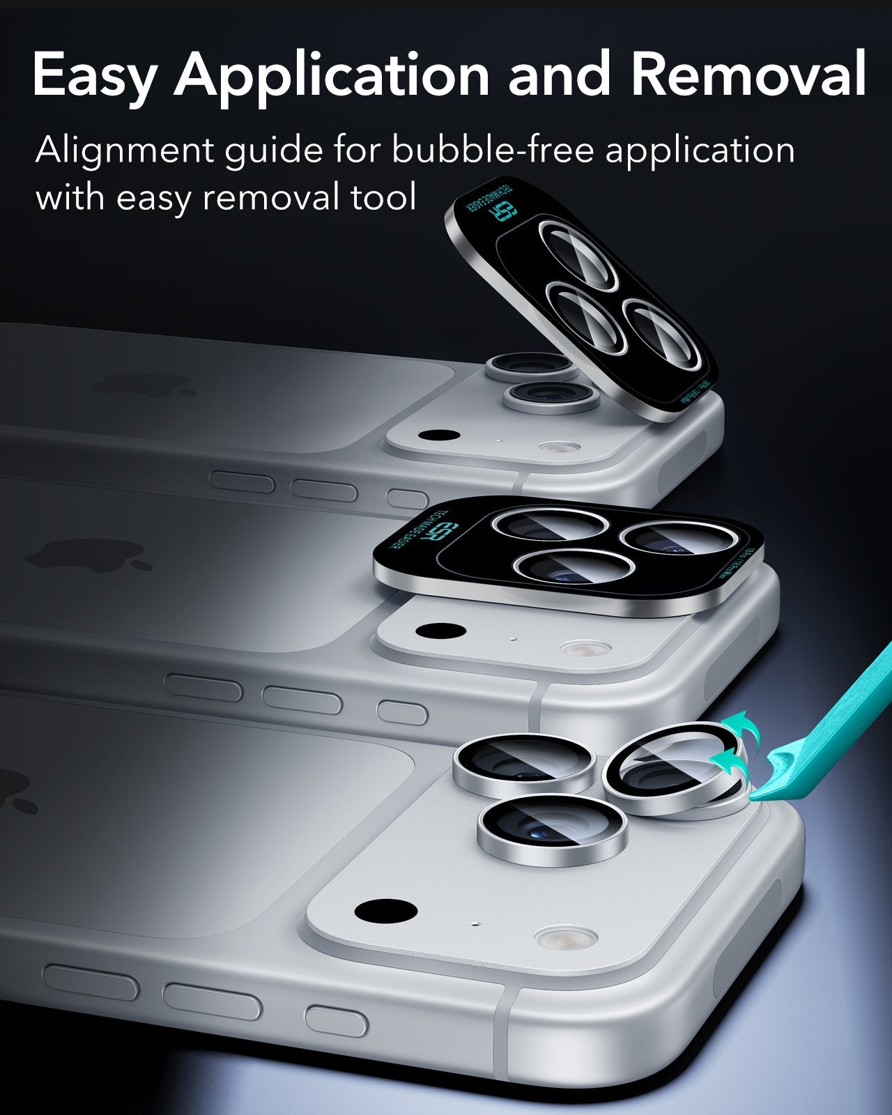 ESR Silver iPhone 18 Pro/Pro Max Armorite Camera Lens Protector Easy Application and Removal