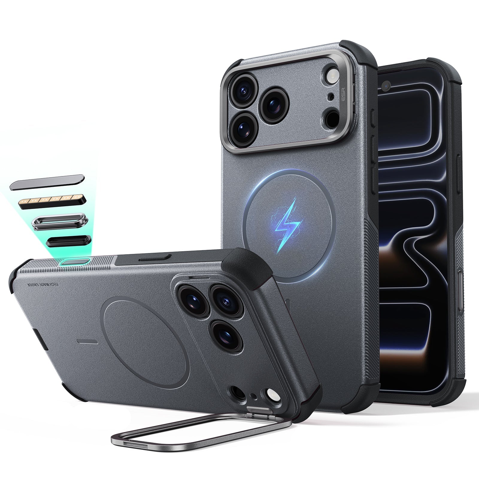 Space Gray iPhone 18 Pro Max Tough Phone Case Magsafe with Stand