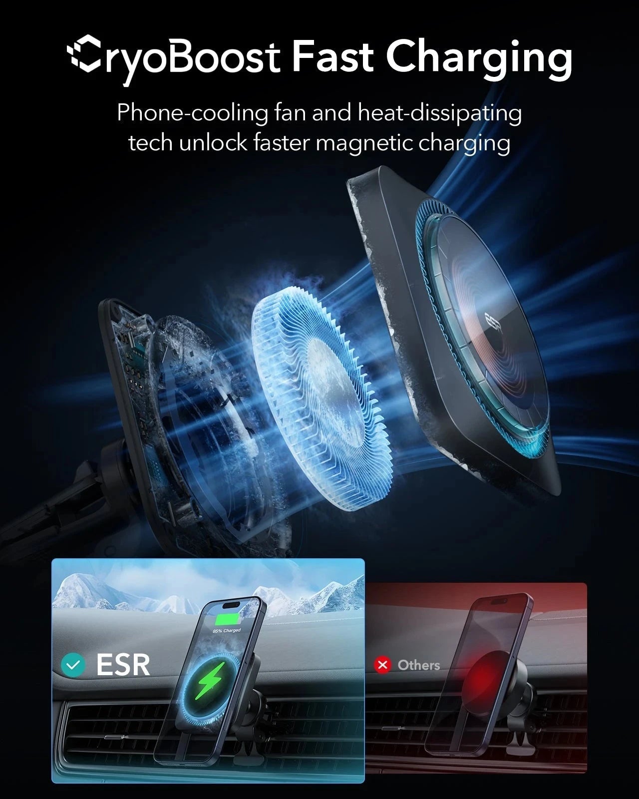 Wireless Car Charger with CryoBoost™ (HaloLock) - Wireless Charger ESR ESR
