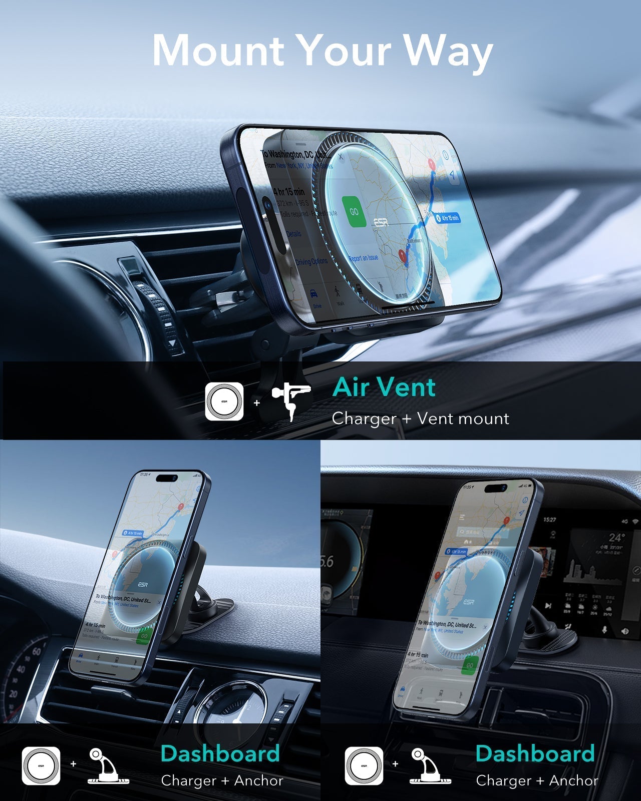Wireless Car Charger with CryoBoost™ (HaloLock) - Wireless Charger ESR ESR