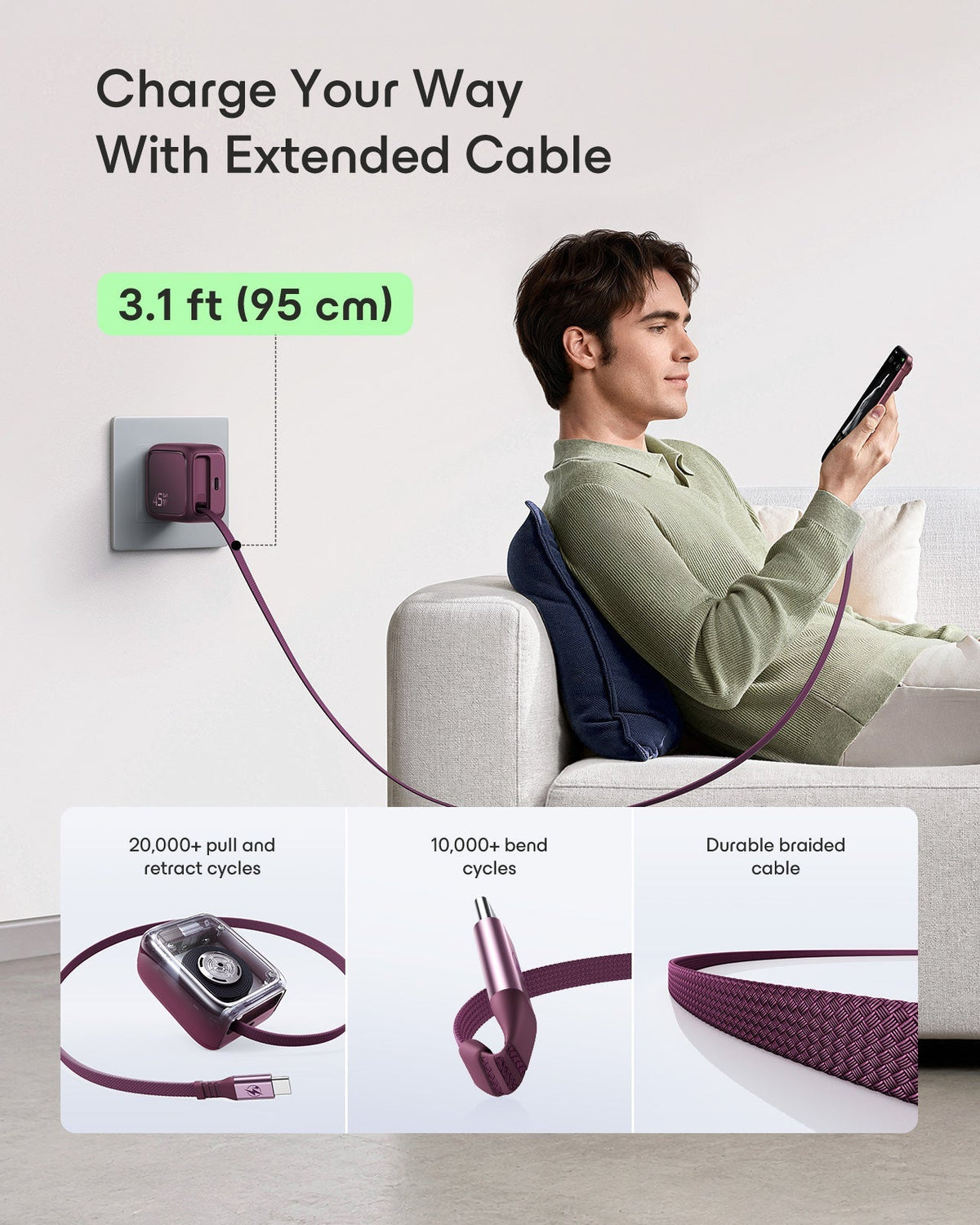Xtend 45W Retractable Charger - US Plug - Burgundy ESR ESR
