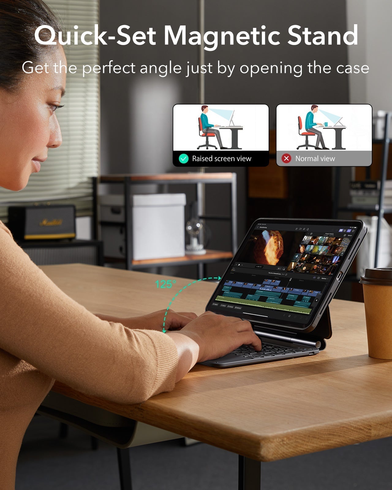 iPad Air 11“ (2025) Rebound Magnetische Tastatur Hülle 360 Pencil Bündel - DE Layout-White ESR