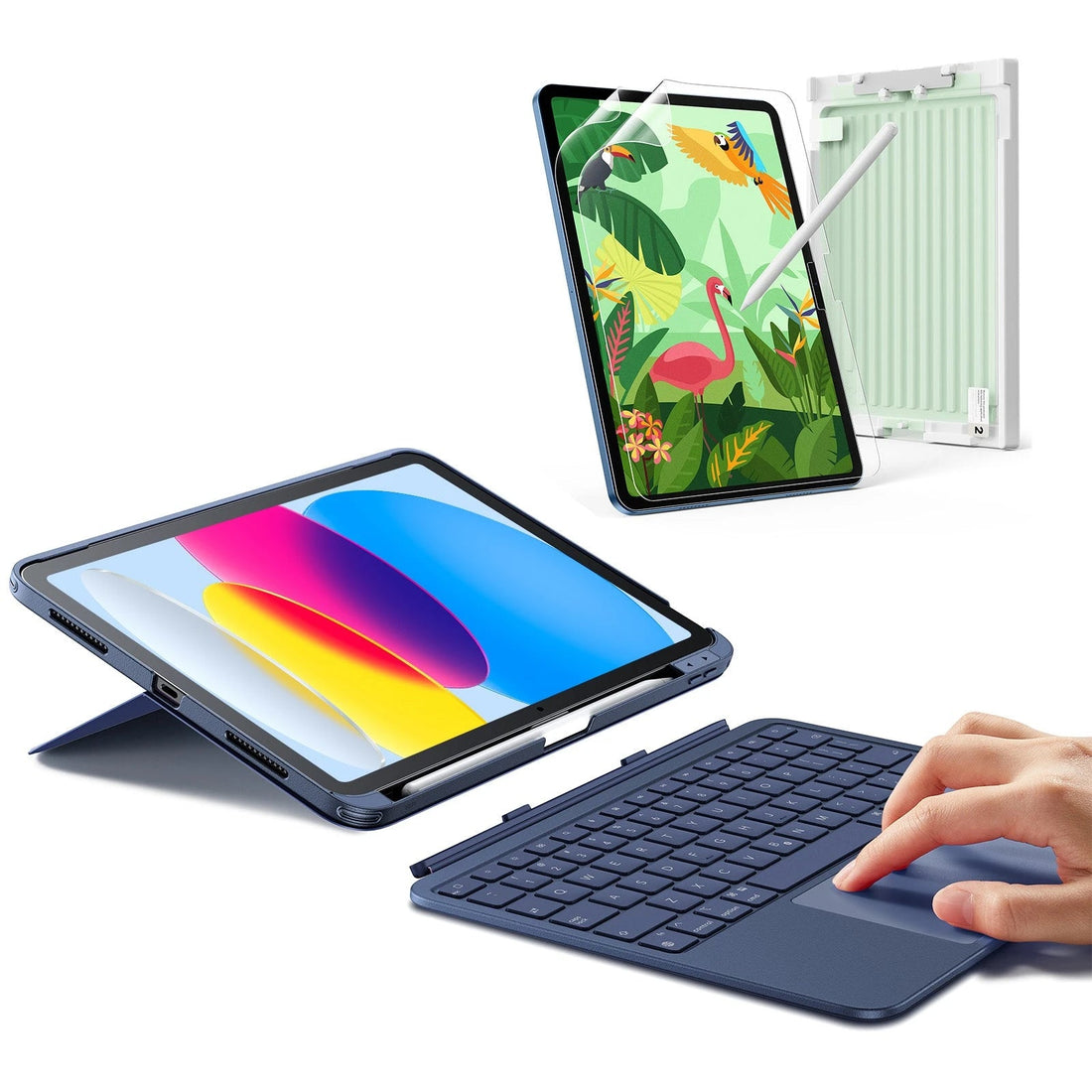 iPad 10th Gen Flex Keyboard Case (Detachable) Paper-Feel Bundle - US Layout-Blue ESR ESR