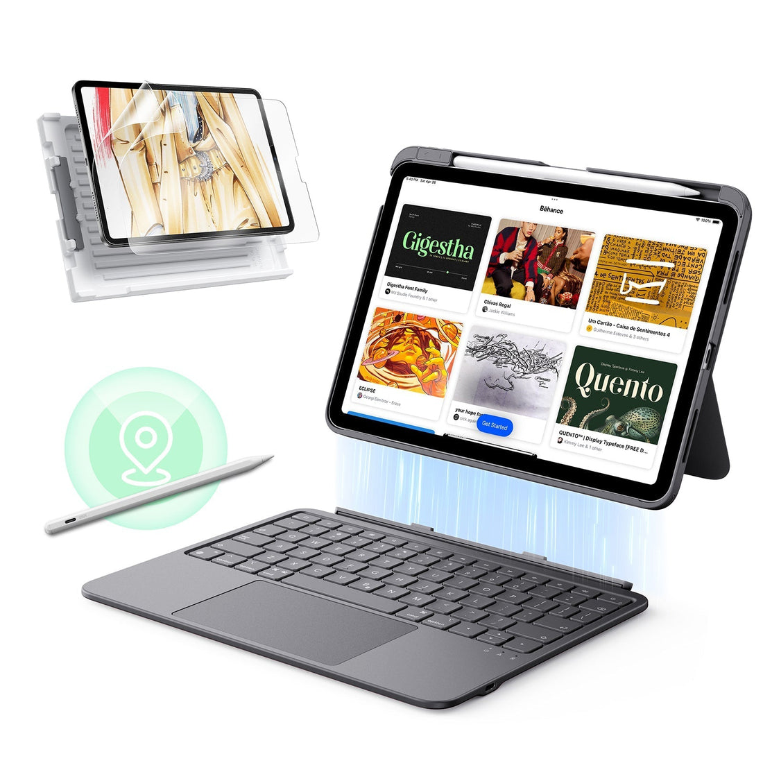 iPad 10th Gen Flex Keyboard Case (Detachable), Paper-Feel Screen Protector & Find My Pencil Bundle - US Layout-Dark Gray ESR ESR