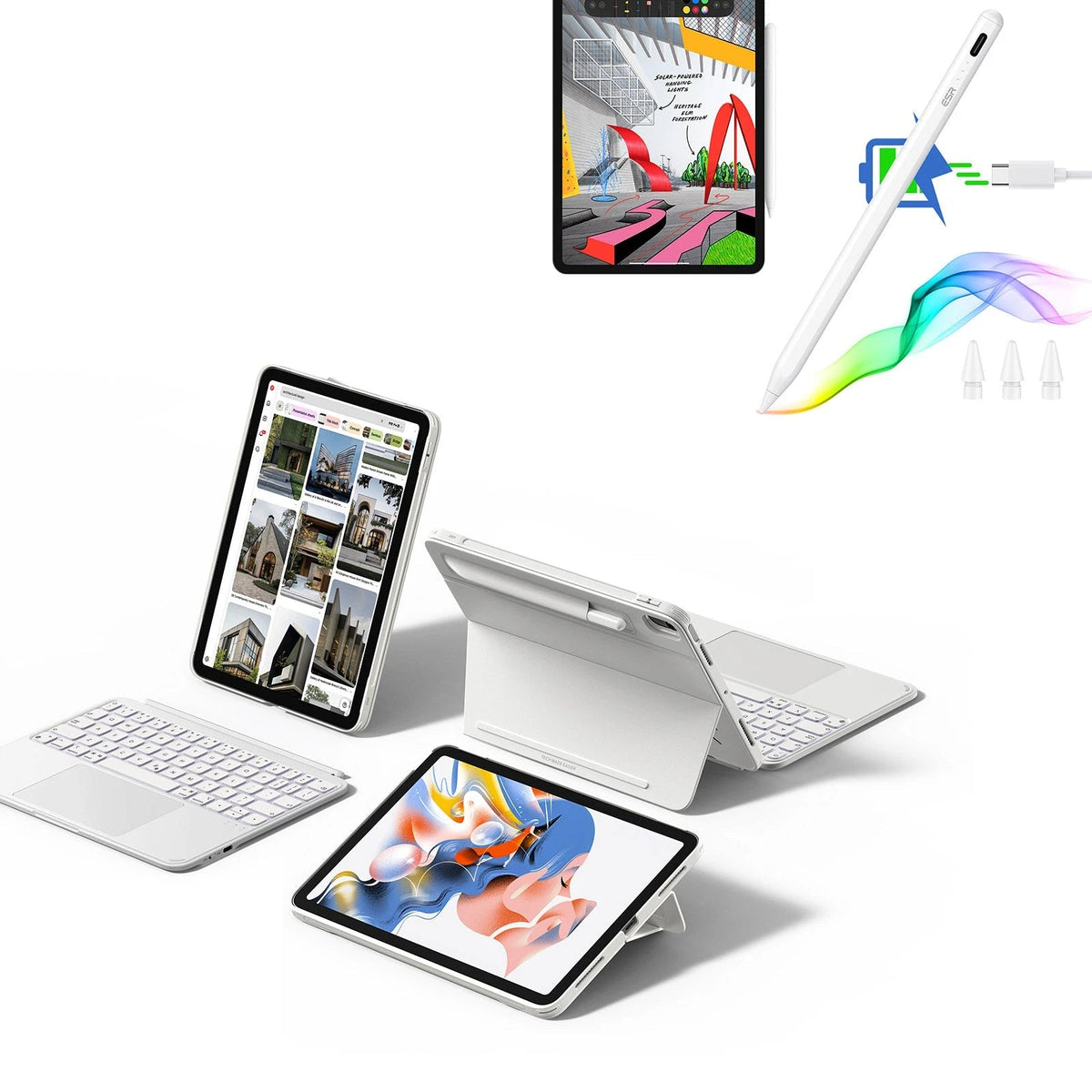 iPad 10th Gen Shift Keyboard Case (Detachable) With Pencil Bundle- US Layout-White ESR ESR