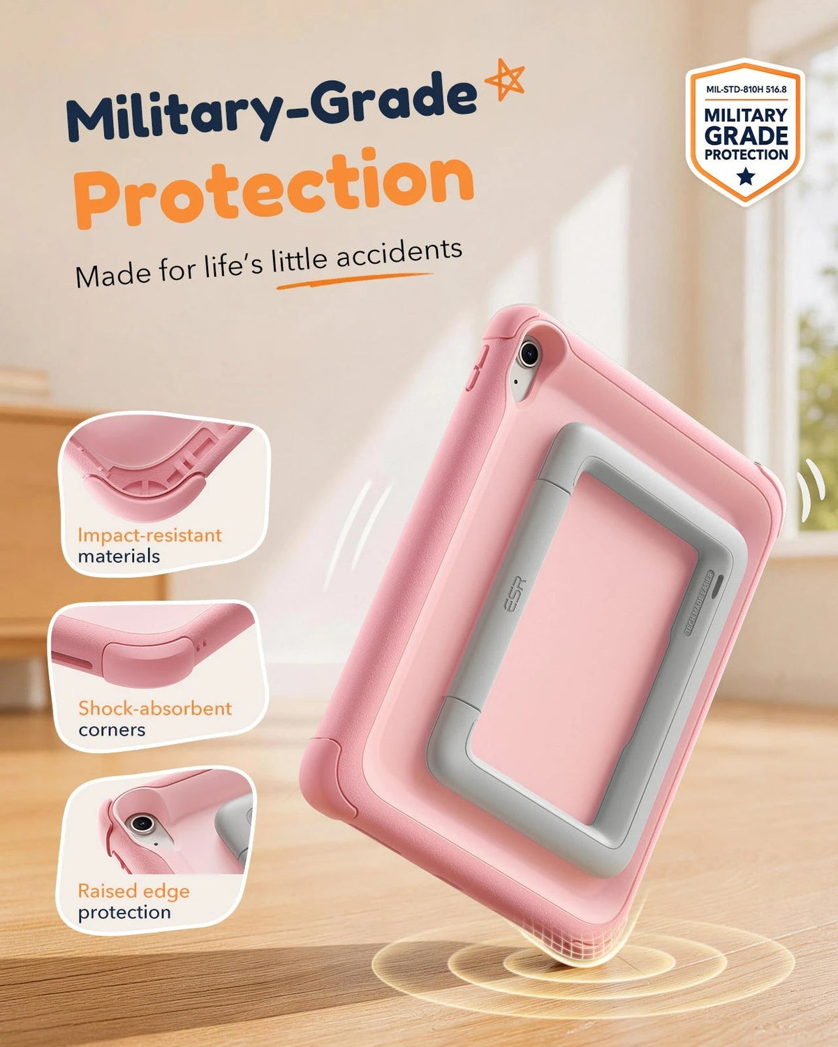 iPad 11" (A16) 2025 Bounce Case for Kids - Pink ESR ESR