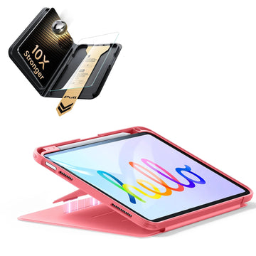iPad 11" (A16) 2025 Bundle Flip Magnetic Case (Pencil Holder) & Armorite® Pro Screen Protector With UltraFit Tray - Watermelon Red