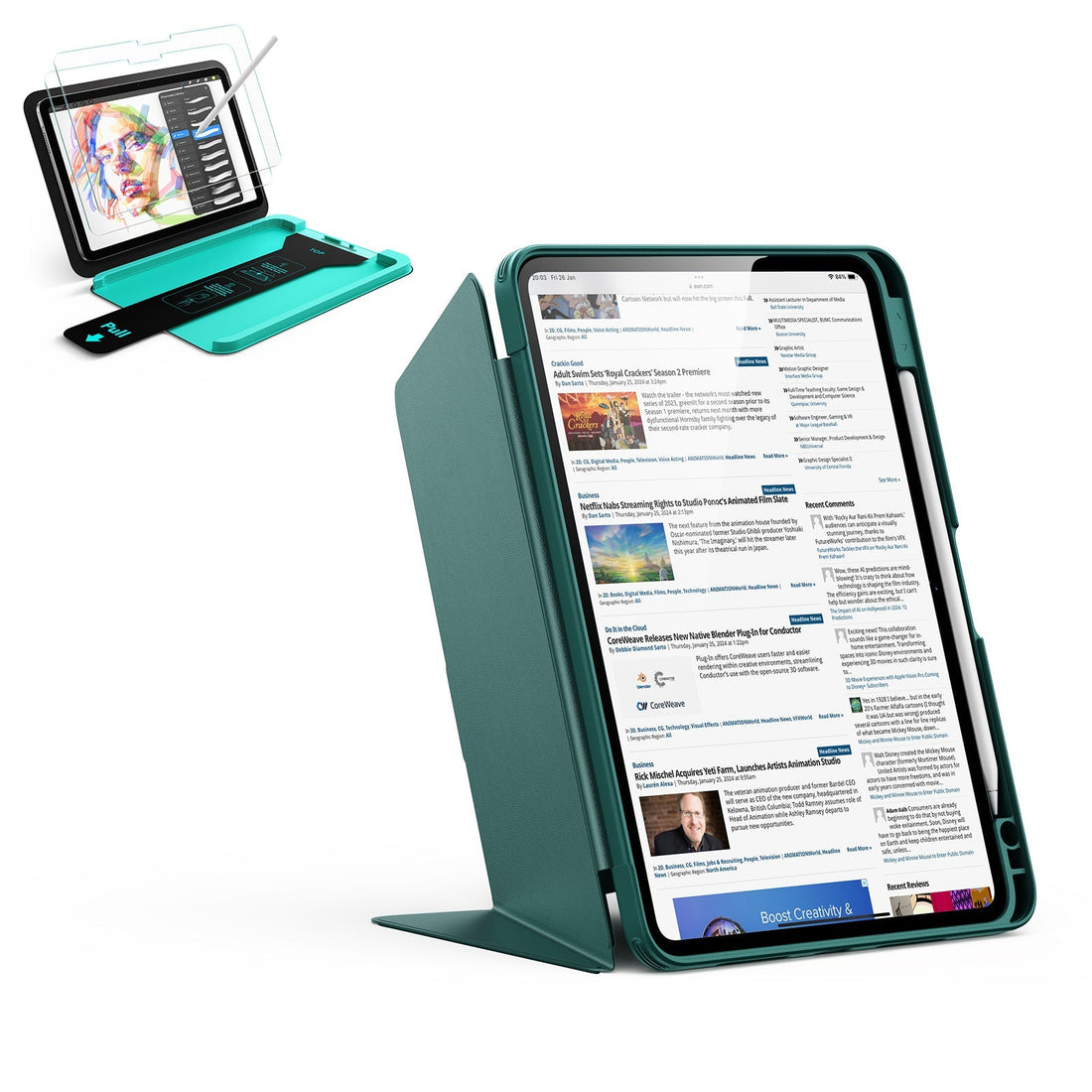 iPad 11" (A16) 2025 Bundle Flip Magnetic Case with Pencil Holder & Armorite® Paper-Feel Protection - Green ESR ESR