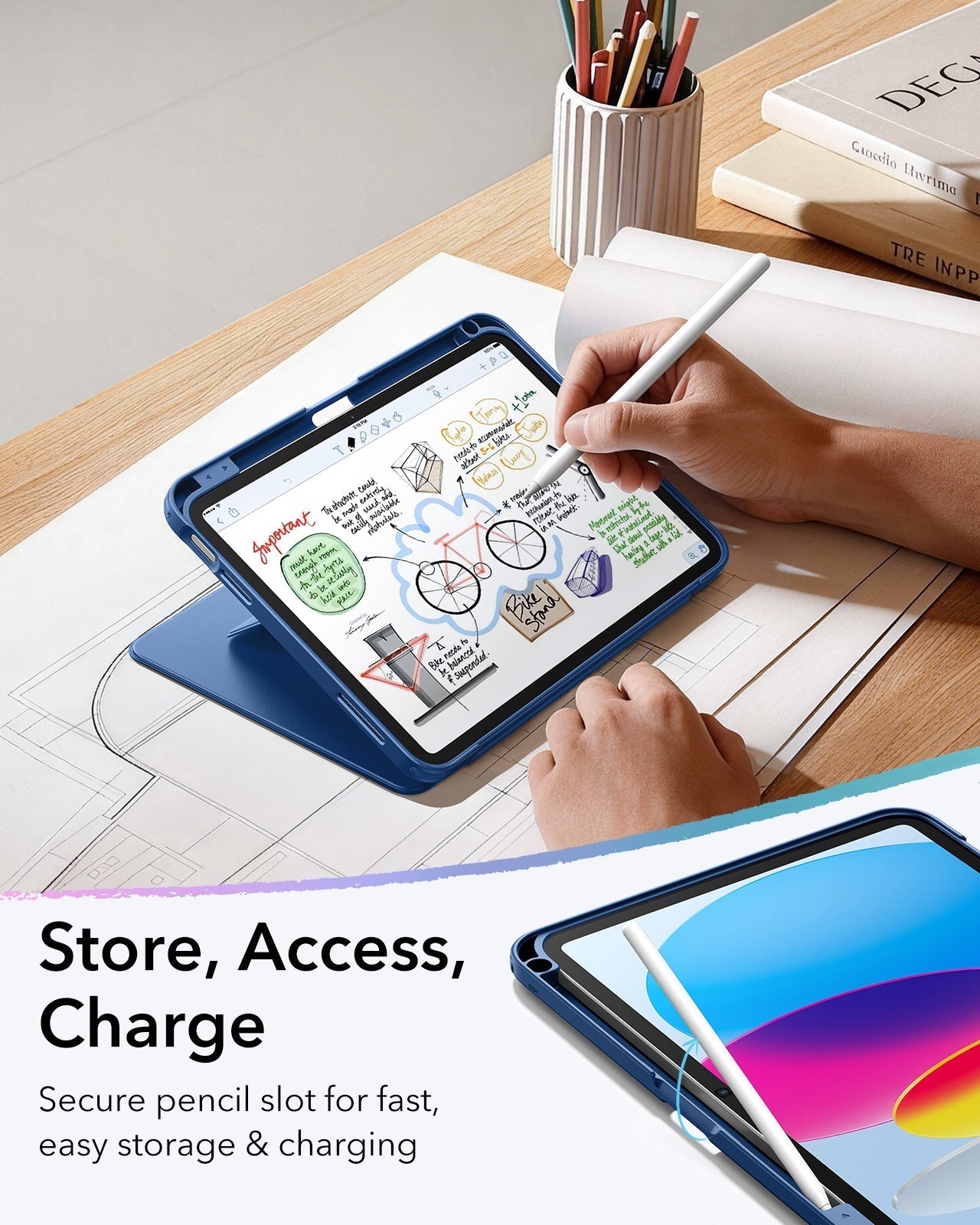 iPad 11" (A16) 2025 Bundle Flip Magnetic Case with Pencil Holder & Armorite® Protection - Navy Blue ESR ESR