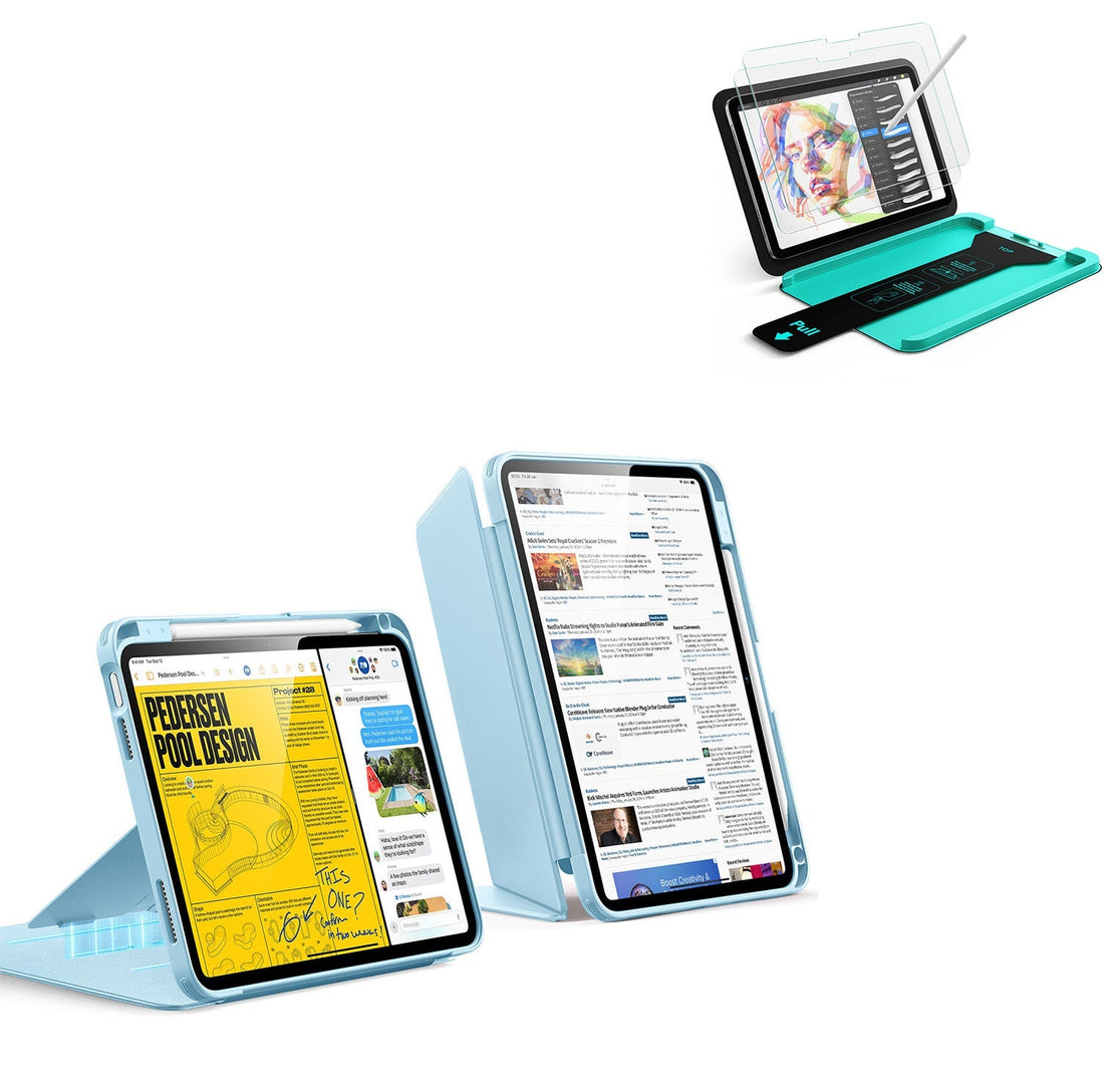 iPad 11" (A16) 2025 Bundle Flip Magnetic Case with Pencil Holder & Armorite® Paper-Feel Protection - Blue