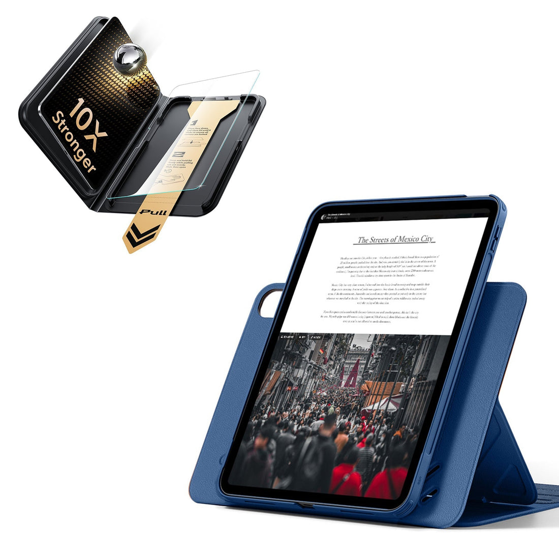 iPad 11" (A16) 2025 Bundle Shift Magnetic Case & Armorite® Pro Screen Protector With UltraFit Tray - Navy Blue