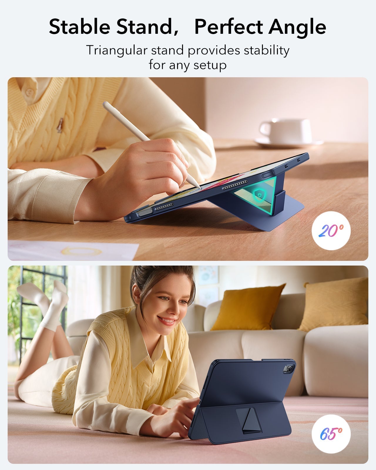 iPad 11" (A16) 2025 Detachable Bluetooth Blue Keyboard Case with Pencil Slot-stable stand，perfect angle