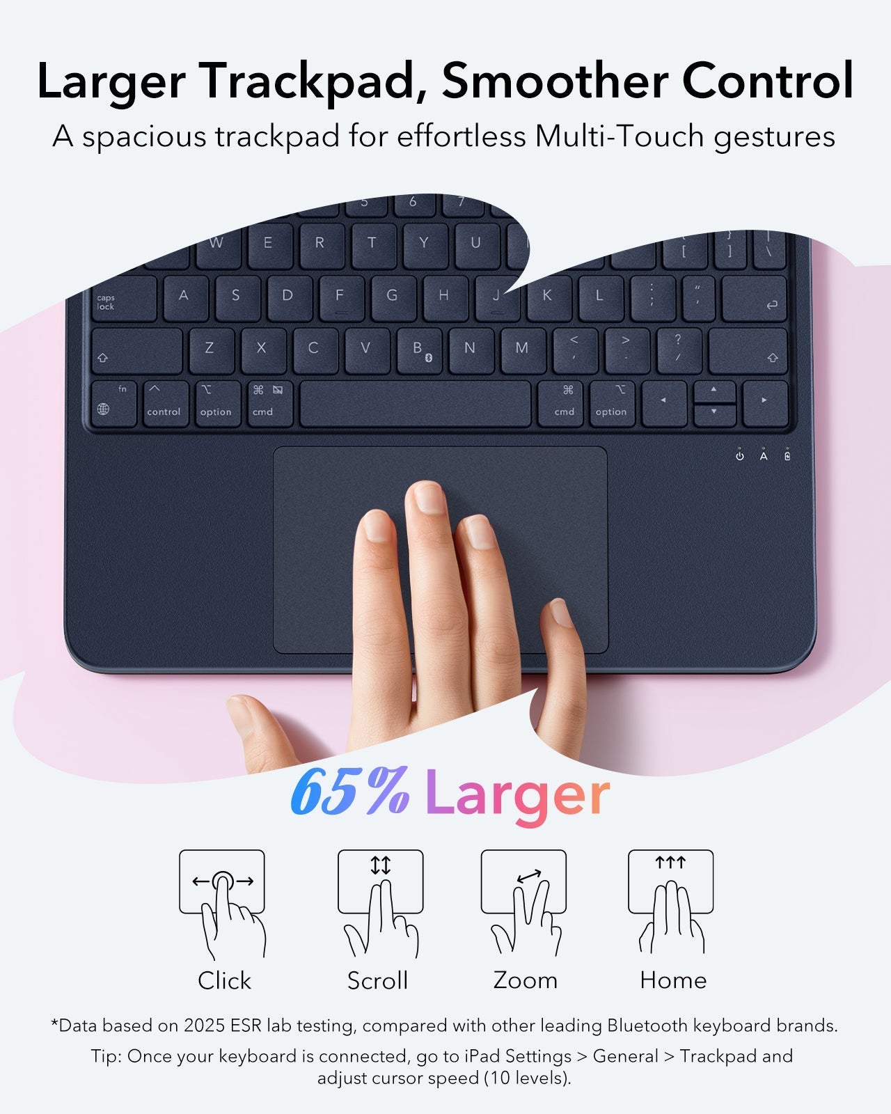 iPad 11" (A16) 2025 Detachable Bluetooth Blue Keyboard Case with Pencil Slot-large trackpad，smoother control