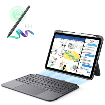 iPad 11" (A16) 2025 Flex Keyboard Case (Detachable) With Geo Pencil Bundle - US Layout Dark Gray With Black Pencil