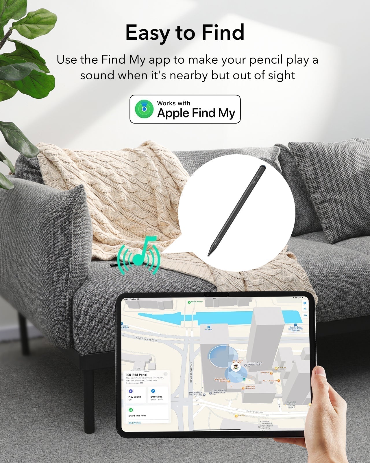 Easy to Find-use the Find my app to make your pencil play a sound when it‘s nearby but out of sight