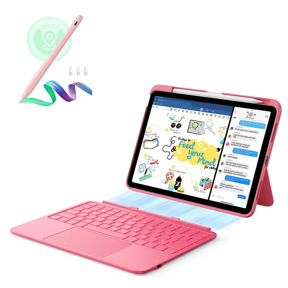 iPad 11" (A16) 2025 Flex Keyboard Case (Detachable) With Geo Pencil Bundle  - US Layout Pink With Pink Pencil ESR ESR