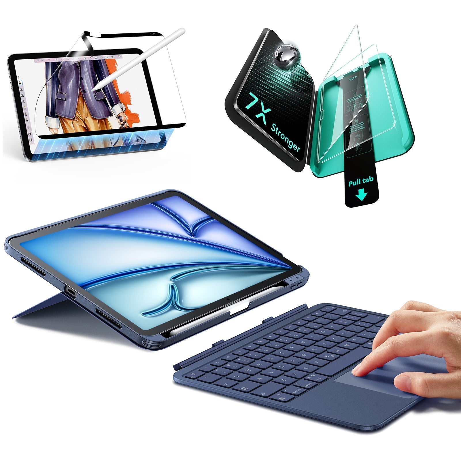 iPad Air 11" (2024) Flex Keyboard Case (Detachable) Transformation Bundle- US Layout-Blue ESR ESR