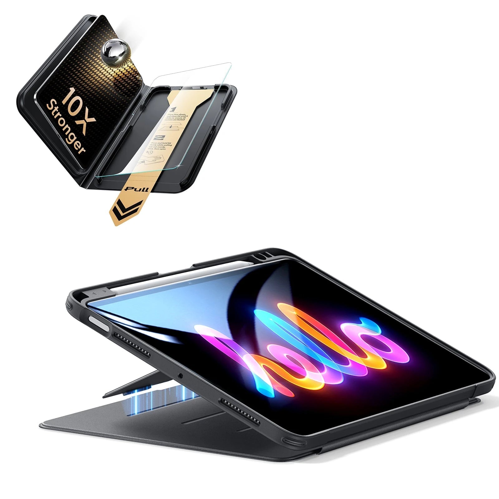 iPad Air 11" (M4) 2026 Bundle Flip Magnetic Case (Pencil Holder) & Armorite® Pro Screen Protector With UltraFit Tray - Black