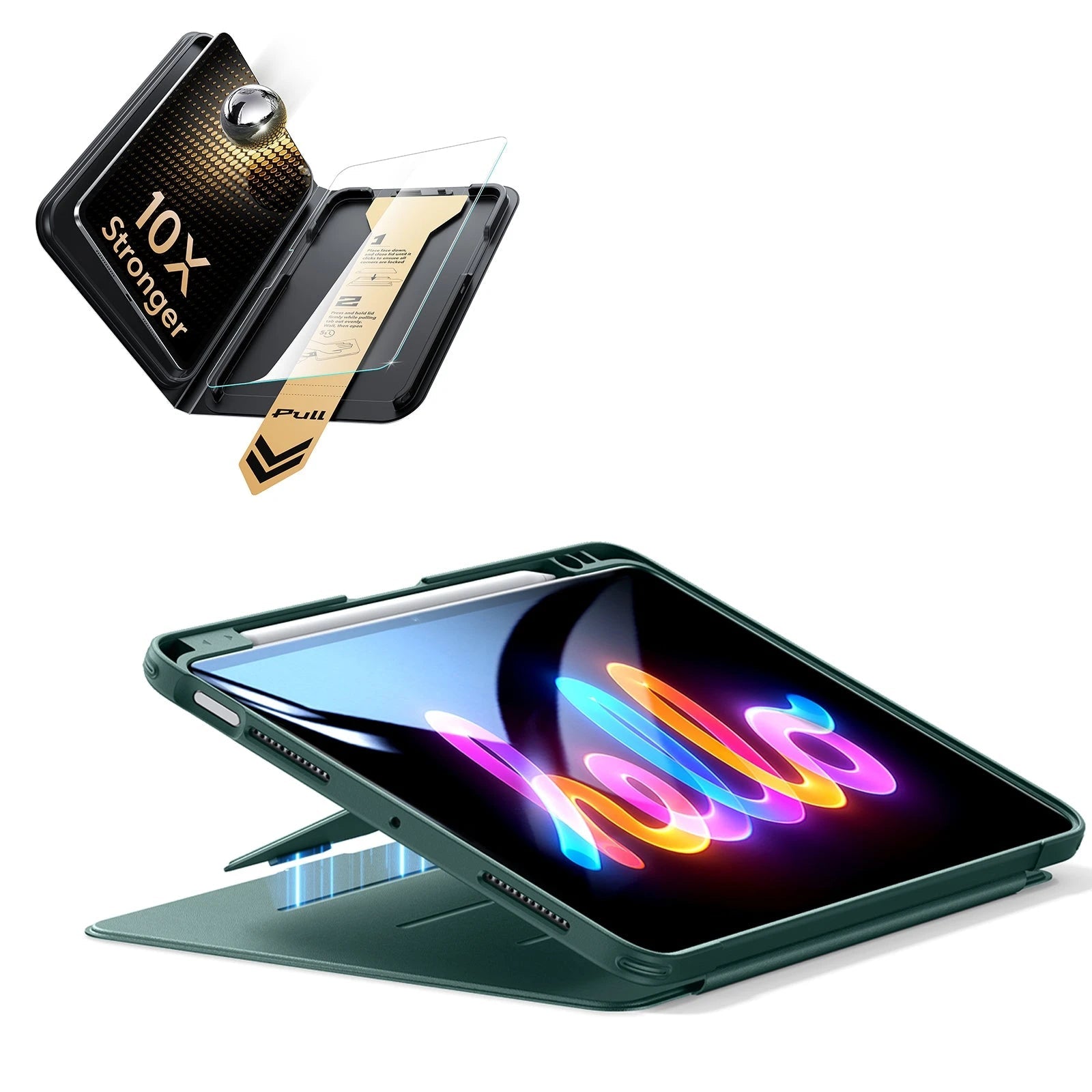 iPad Air 11" (M4) 2026 Bundle Flip Magnetic Case (Pencil Holder) & Armorite® Pro Screen Protector With UltraFit Tray - Green